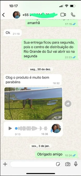Cliente confirmando entrega e qualidade
